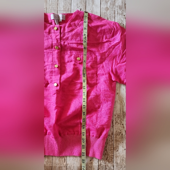 Vintage Laura & Jayne Bright Pink Banded Bottom Blouse Size 6 Double Pocket - Picture 5 of 7